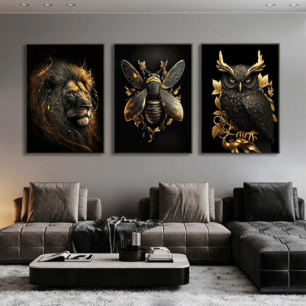 Black & Gold Animals Canvas Art