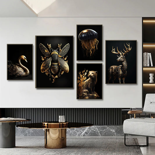 Black & Gold Animals Canvas Art